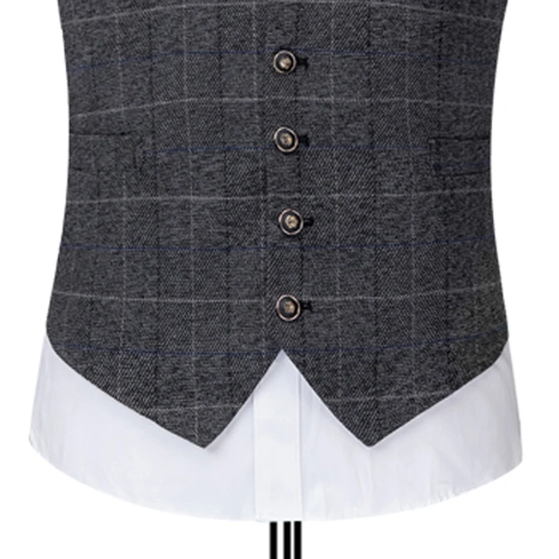 Мужской твидовый Приталенный жилет серый клетчатый деловой в елочку британском