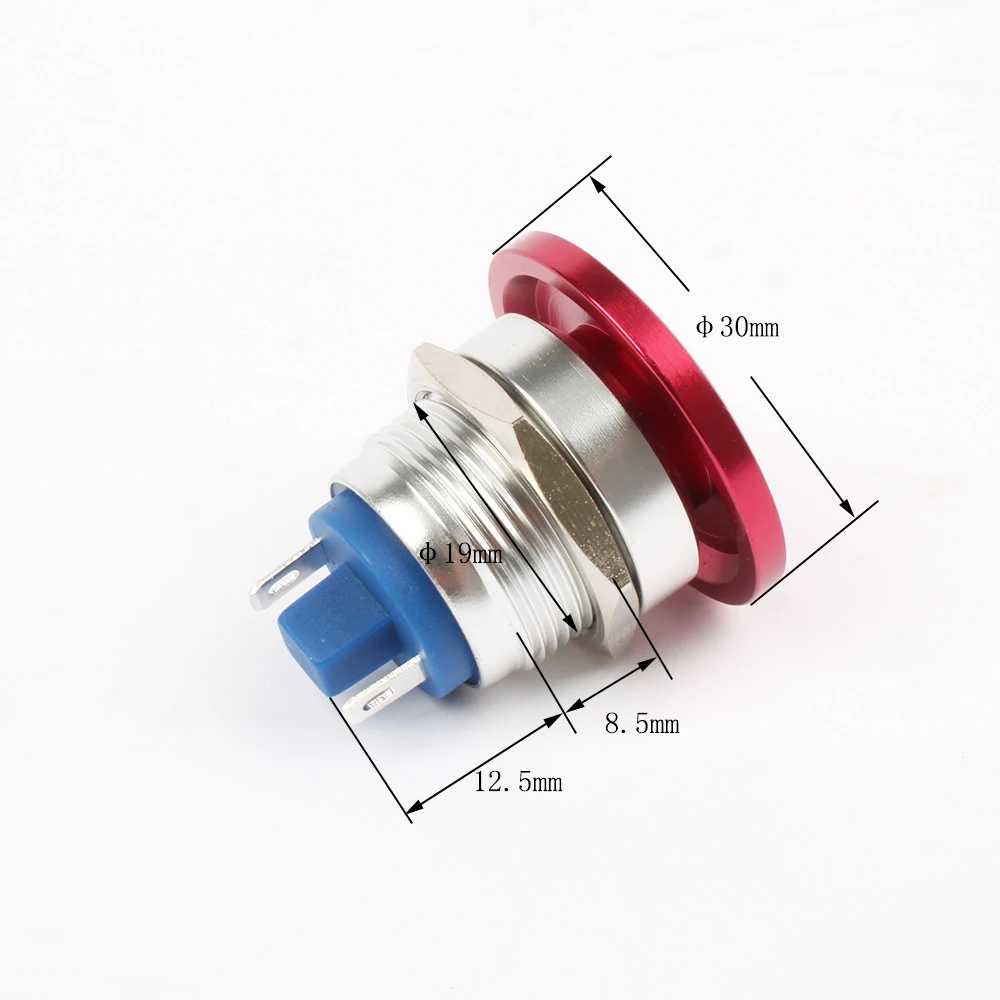 Металлический алюминиевый переключатель с грибной головкой 19 мм кнопочный