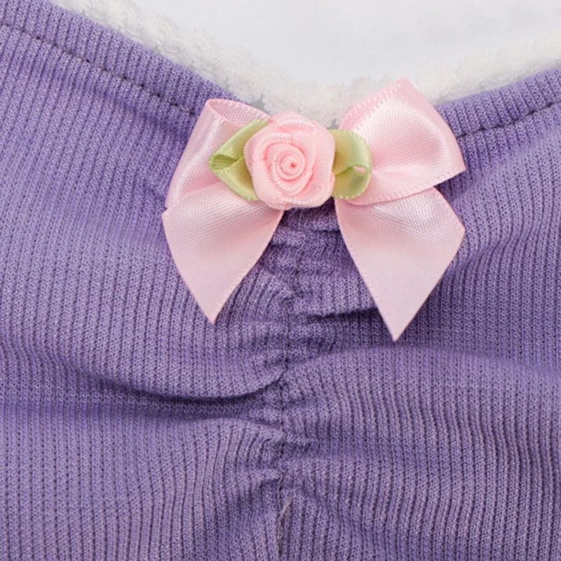 Милые летние топы на бретельках однотонные с рюшами и бантом фиолетовые открытой