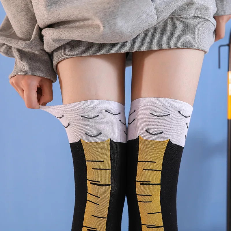 Chicken Paws Feet Socks Women's Long Socks Funny Cartoon Cotton Creative Chicken Leg Claw Ladies 3D Print Above Knee High Socks