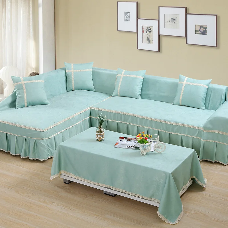 

1 Piece Solid Color Fabric Velvet Sofa cover Non-slip Universal Skirts Sofa Towel Single/Two/Three-Seat