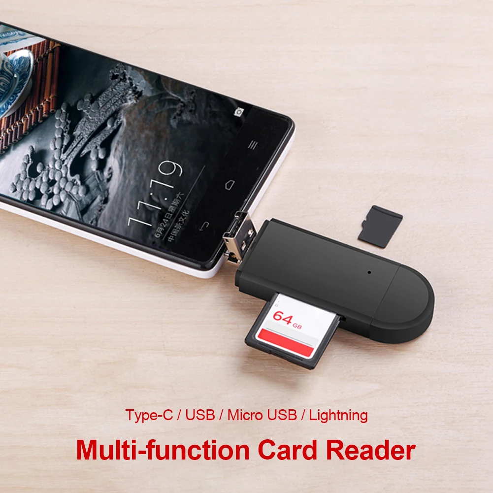 

ALLOYSEED 4 in 1 USB OTG Adapter SD TF Memory Card Reader Type-C USB Micro USB 8 Pin Dongle for iPhone Android