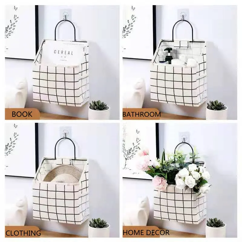 

Canvas Bedside Storage Organizer Hanging Book Bag with Hook Toys Organizer Sundries for Home Clean Up Kitchen and Bedroom