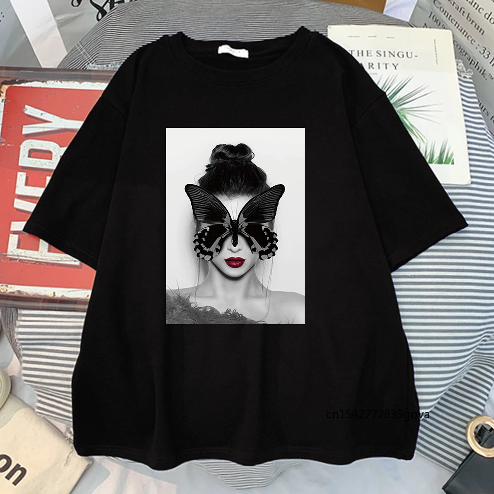 

Футболка женская с принтом бабочки, винтажная дышащая удобная рубашка, креативный стиль, уличная мода