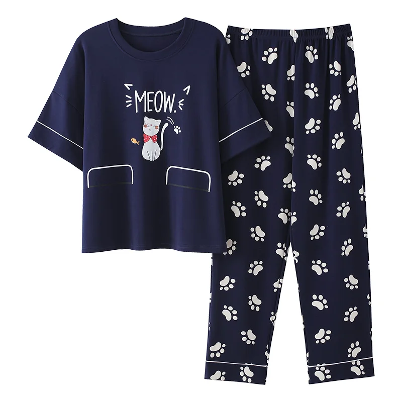 

Plus Size M-5XL ladies' cute cartoon pyjamas sleep wear cotton loose pajamas for women summer nightwear dropshipping