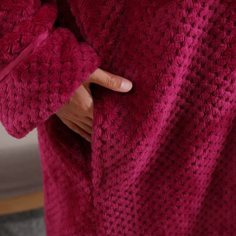 Женский зимний теплый длинный банный халат большого размера плотное Фланелевое