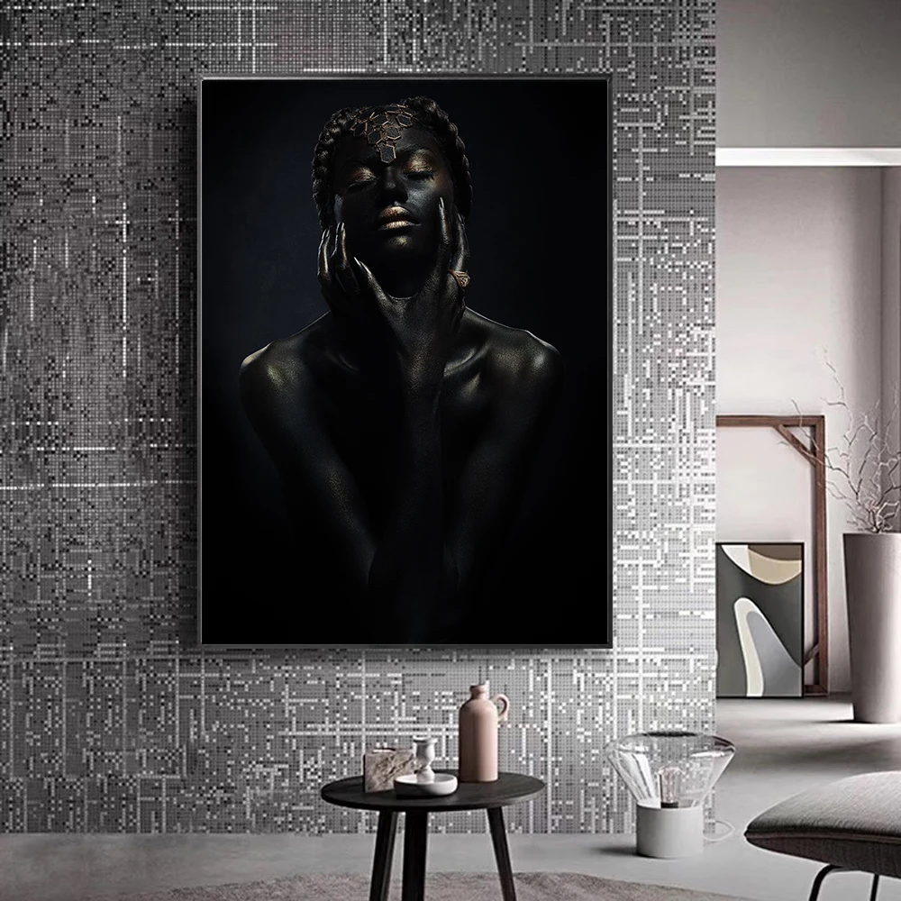 

Canvas Painting Black Nude Woman Oil Painting on Canvas Cuadros Posters and Prints African Wall Art Picture for Living Room