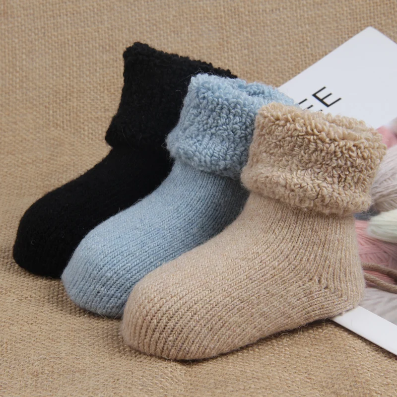 Calcetines gruesos de lana para ni&ntilde;o y ni&ntilde;a, calentadores de piernas de algod&oacute;n, accesorios de calzado, calcetines cortos de marca de 0 a 5 a&ntilde;os, Invierno-4