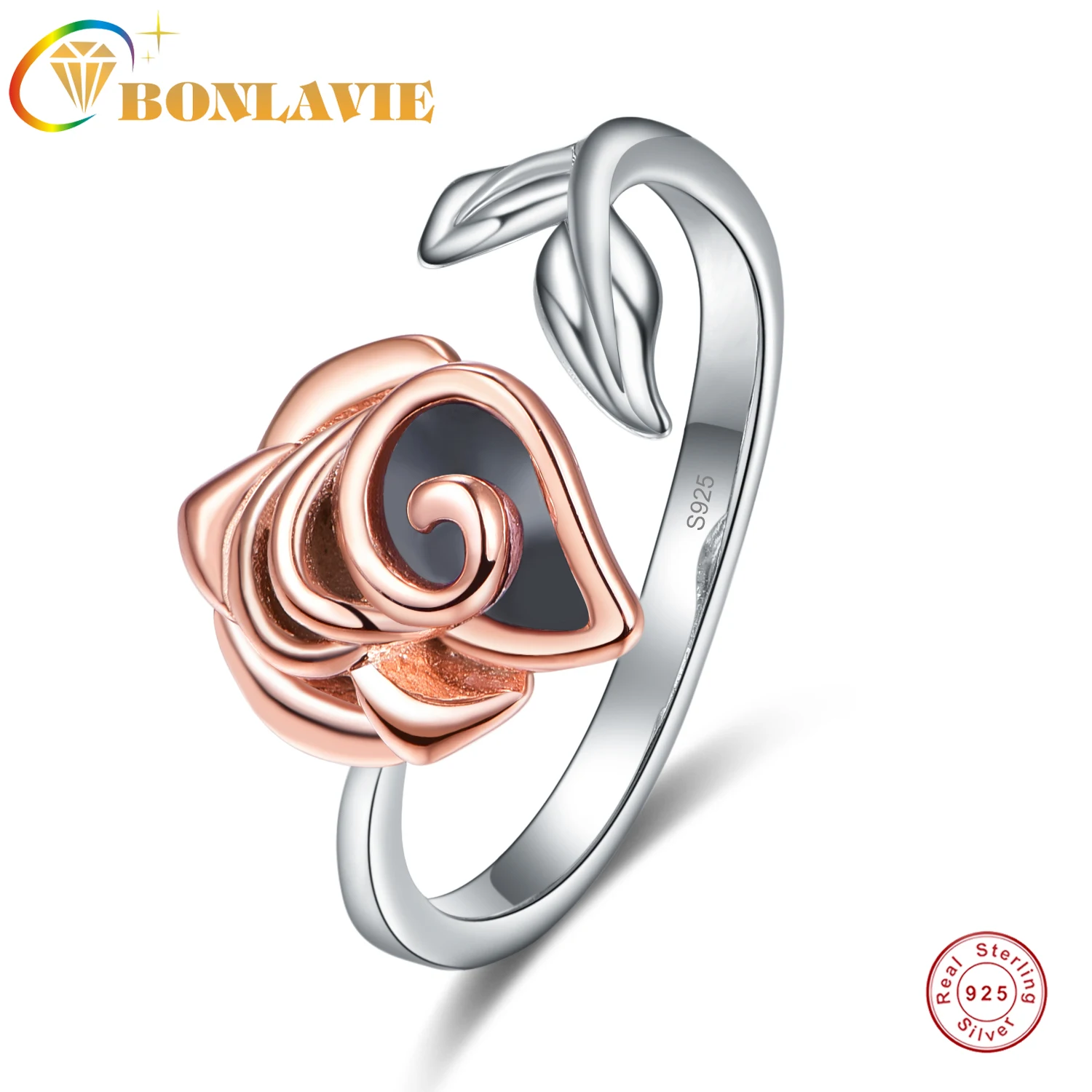 

Женское кольцо с трехмерным цветком розы из серебра 925 пробы