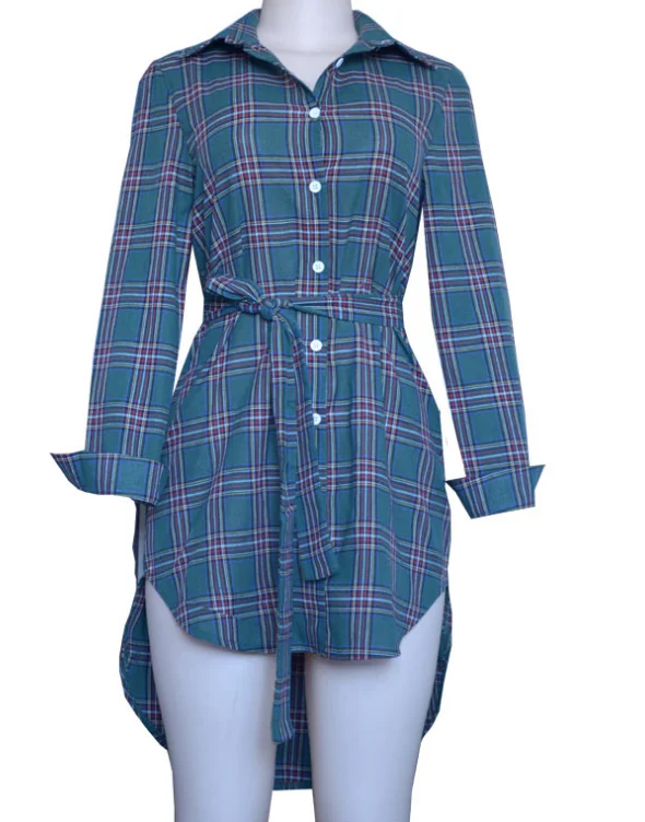 Осеннее женское модное свободное однобортное клетчатое платье с длинным рукавом