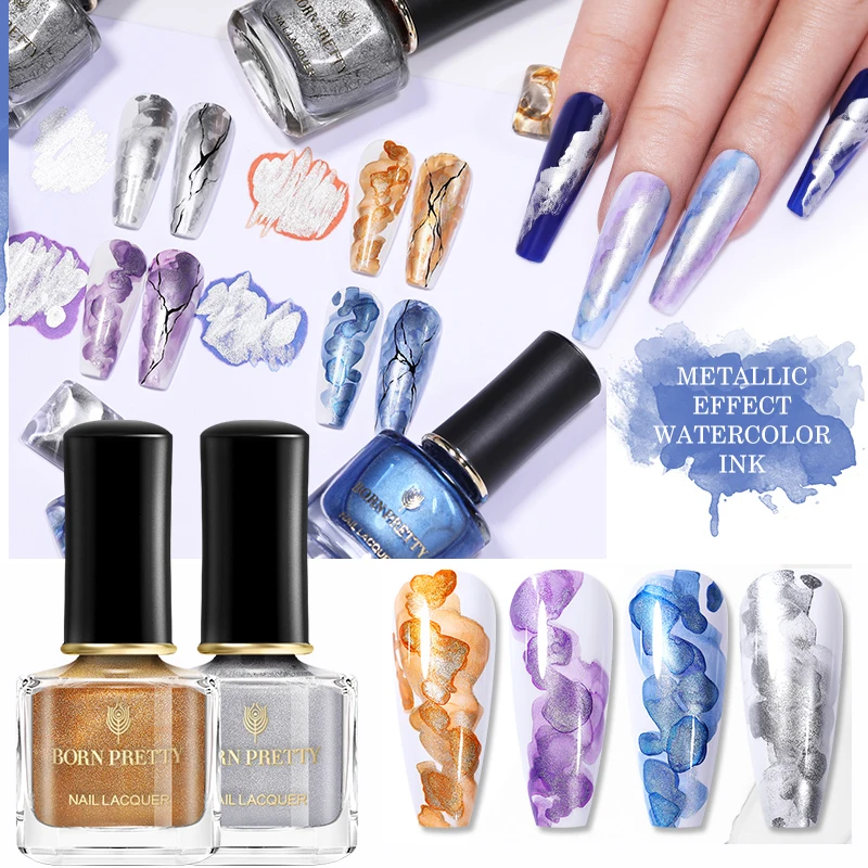 

BORN PRETTY Water Color Ink Nail Painting Pen Design Blossoming Nail Polish BeautySmoke Effect Nail Art DIY Designs Metal Effect