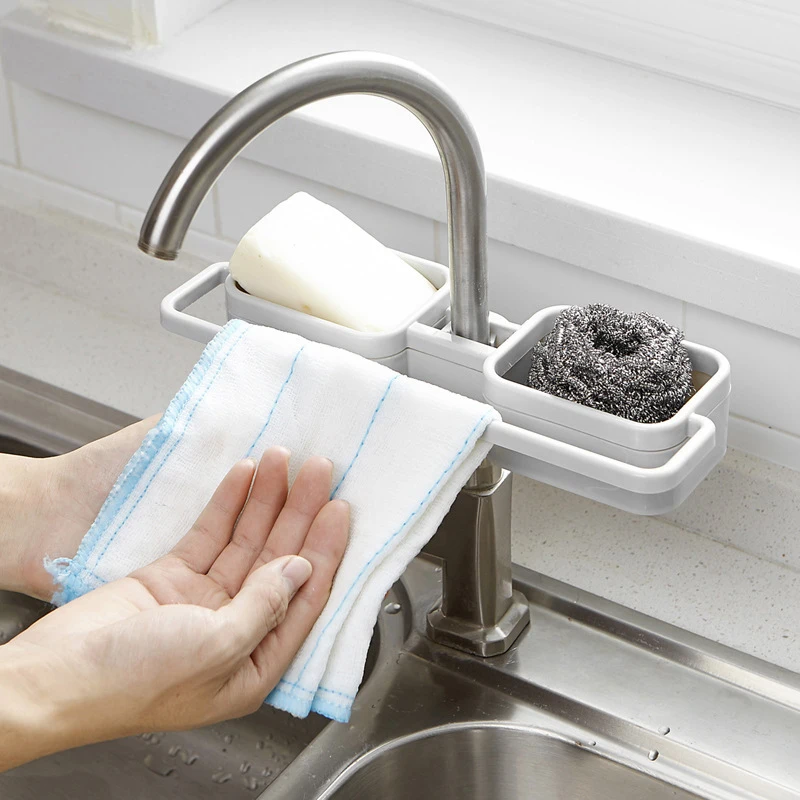 

Multi-functional Kitchen Storage Shelf Organizer Sink Faucet Sponge Soap Cloth Drain Rack Holder Shelf No Drill Required K888