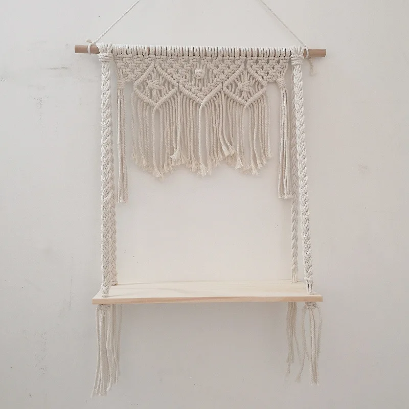 Cilected Home Decoration Macrame Rope Tapestry Rack Wooden Shelf Floating Plant Hanging Wall Shelves Crafts | Дом и сад
