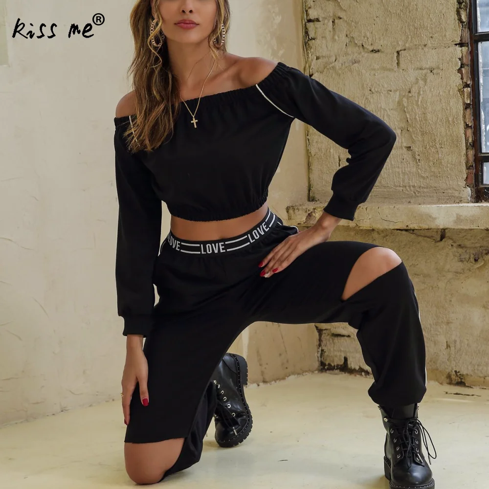 Черный женский спортивный костюм с открытыми плечами спортивная одежда для бега