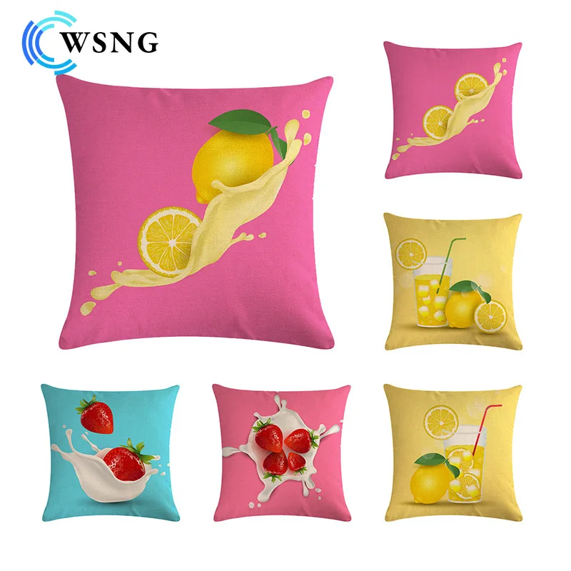 

Lemon Strawberry Milk Plant Linen Pillowcase Fruit Cushion Cover Car Sofa Decorative Cushion Cover 45*45cm