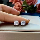 Серьги-гвоздики Asscher с бриллиантами на 100% карата, ювелирные изделия из серебра 925 пробы для помолвки и свадьбы
