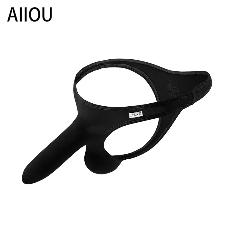 Мужские трусы брифы из ледяного шелка AIIOU черные Однотонные с большим мешочком