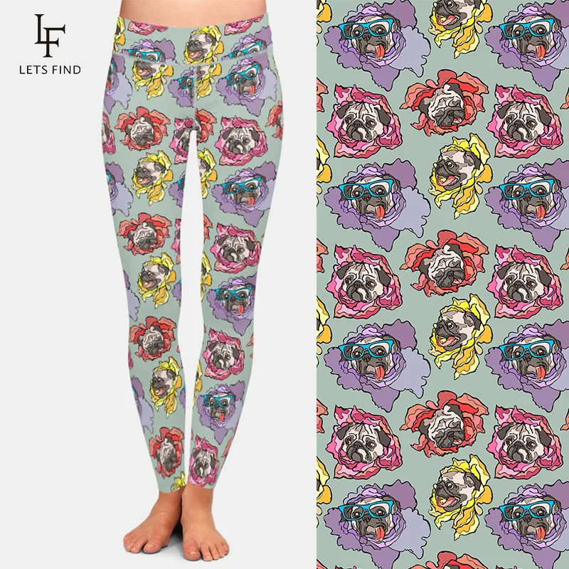LETSFIND модные 3D собака мопс и с цветочным принтом Леггинсы для фитнеса новое платье