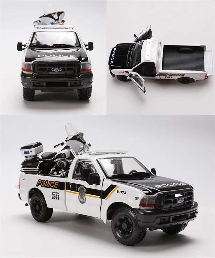 Лучшие продажи 1:24 F350 полицейский пикап+ Harley-Motor модель сплава, моделирование литья под давлением модель, коллекция подарков