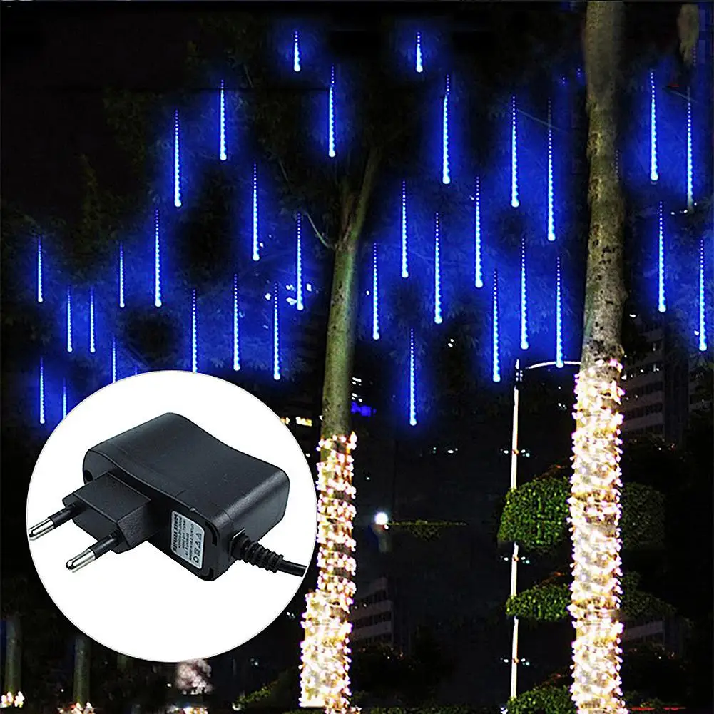 192LED EU RGB Blue 30 см напольный Метеоритный Дождь 8 трубок RGB 192LED светильник s водонепроницаемый садовый светильник для украшения рождества, свадьбы - Испускаемый цвет: 192LED EU RGB Blue