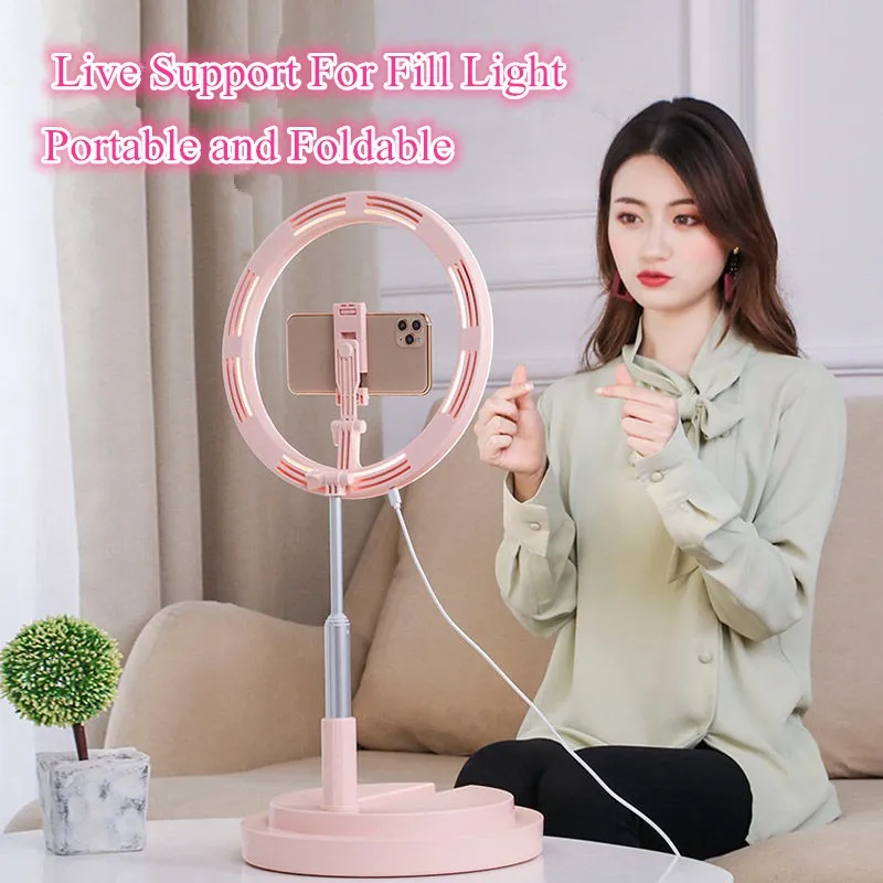 

12" Foldable Cell Phone Holder Auminum Alloy with Phone Ring Light For Makeup Photography Selfie live light