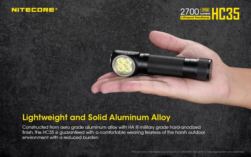 2700 люмен Nitecore HC35 4 x CREE XP-G3 S3 светодиоды следующего поколения 21700 Г-образный налобный фонарь с аккумулятором 4000 мАч