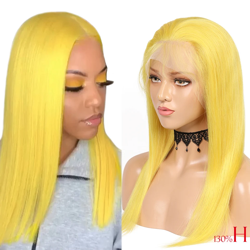Желтый человеческие волосы Синтетические на кружеве парик с детскими волосами