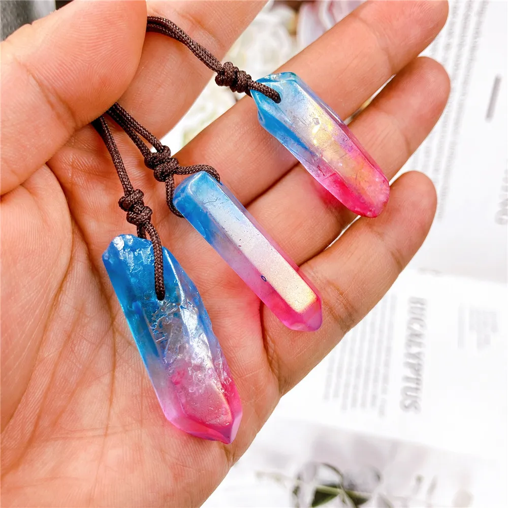 

1PCS Natural Electroplated Point Crystal Pendant Necklaces Adjustable Natural Gem Stone Necklace Reiki Quartz Jewelry