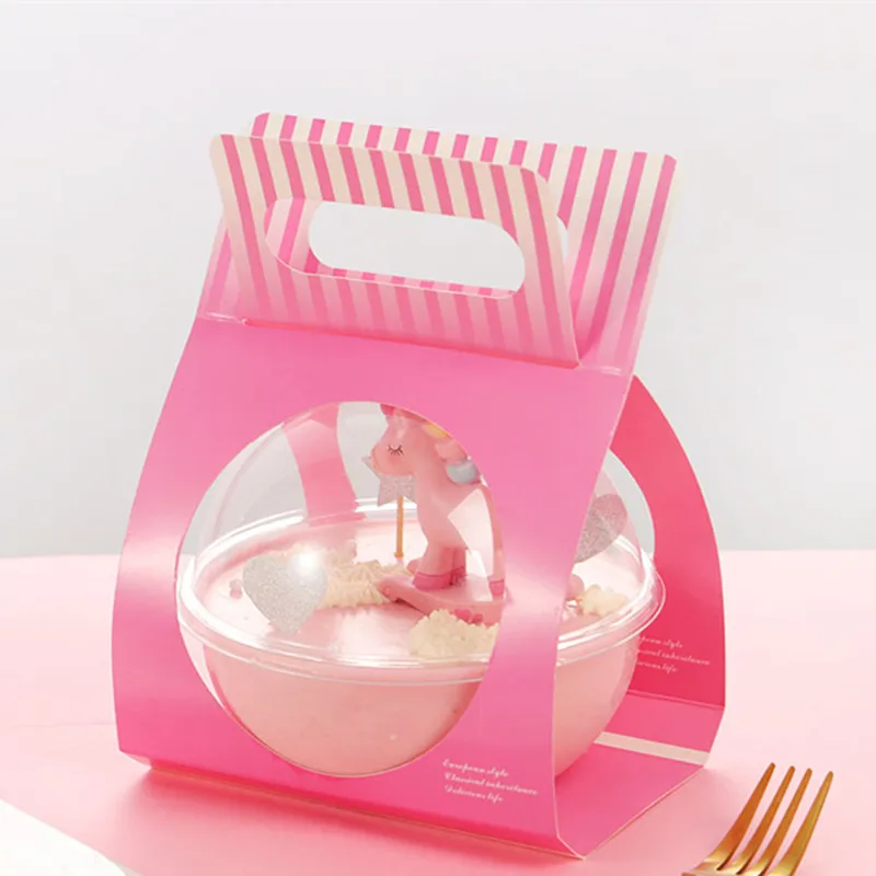 

10pcs Net red mousse ball cake plastic empty round ball packaging salad box 500ml PET transparent booxes with handle paper box