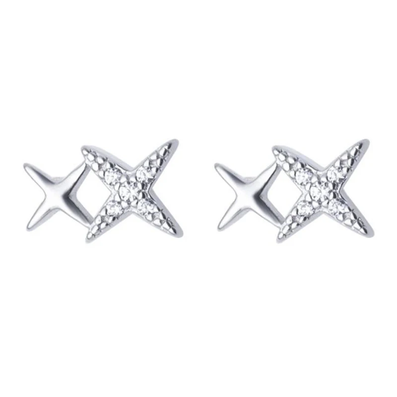 

925 Sterling Silver Piercing Zircon Star Charm Stud Earrings for Women Accessories Earrings 2021 Trend Kolczyki Pendientes Mujer