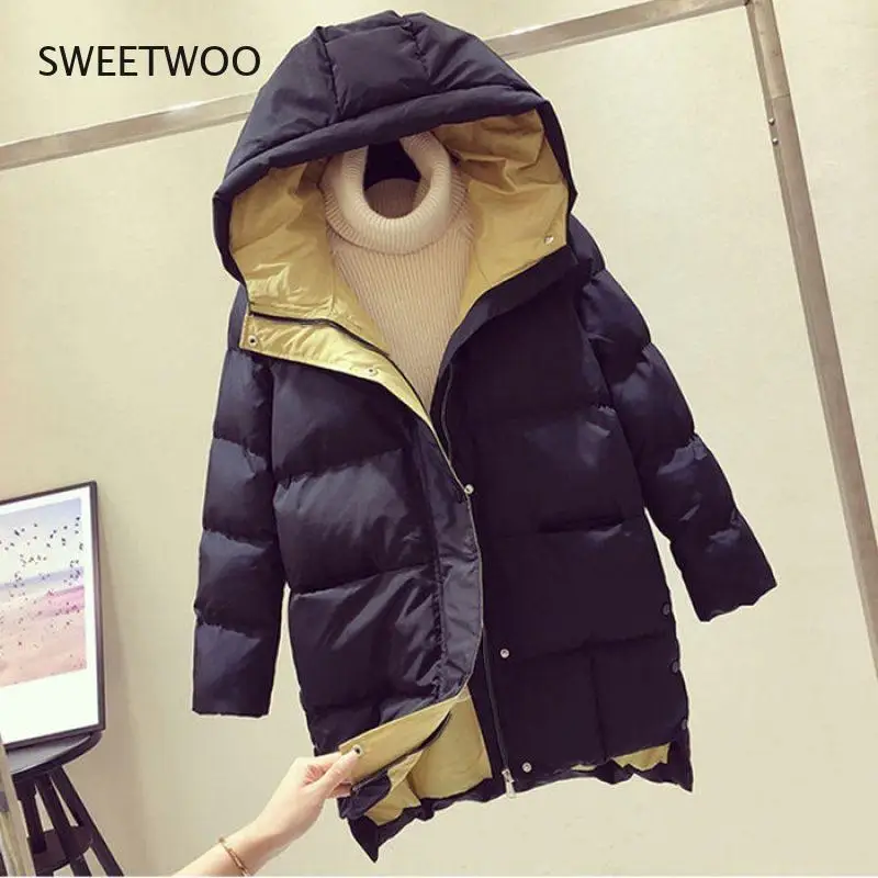 2021 Winter Women Jacket Long Hooded Cotton Padded Female Coat High Quality Warm Outwear Womens Parka Manteau Femme Hiver P787