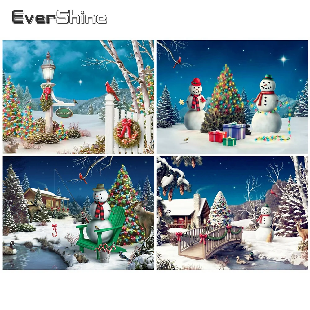 

EverShine DIY алмазная живопись мультяшная картина Стразы Алмазная вышивка «Снеговик» мозаика зимние наборы для вышивки крестиком
