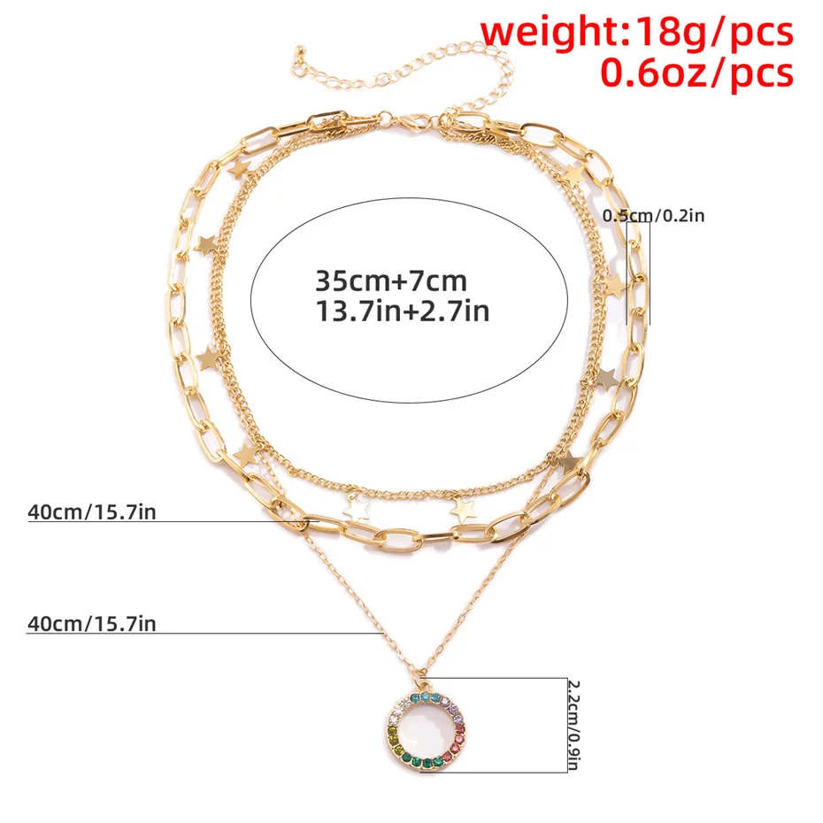 

Vintage Tassel Star Circle Pendant Choker Necklace for Women Fashion Multilayer Chain Bling Rhinestone Party Jewelry Girl Gifts