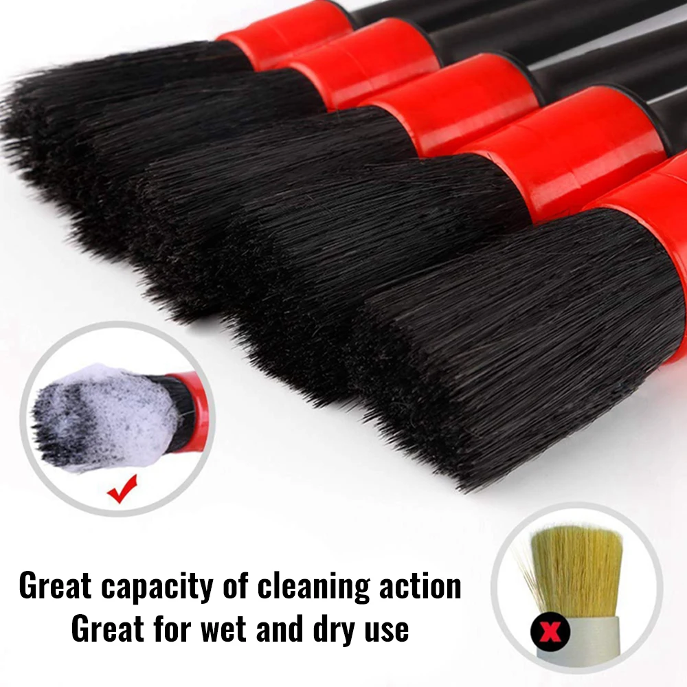 

9pcs Car Detailing Brush Cleaning Natural Boar Hair Brushes Auto Detail Tools 5Pcs Wheels Dashboard Car-styling Accessories