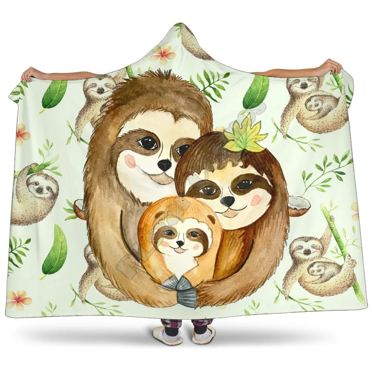 

Sloth House Hooded Blanket Adult colorful child Sherpa Fleece Wearable Blanket Microfiber Bedding
