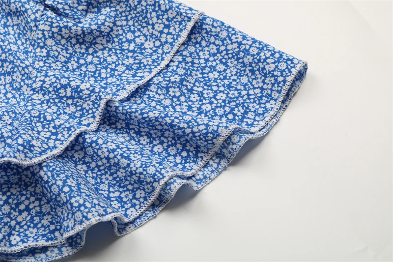 

Summer Tops Women 2021 Shattered Flowers Blue Top Round Neck Short Sleeve T Shirt Loose Print Chiffon Shirt 6910