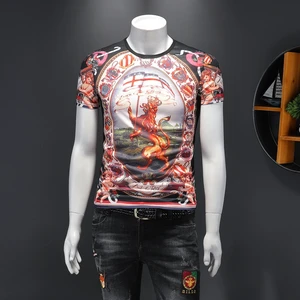 Футболка с коротким рукавом Мужская молодежная облегающая Корейская шелковая Приталенная футболка со льдом модная Артикул 1104p40