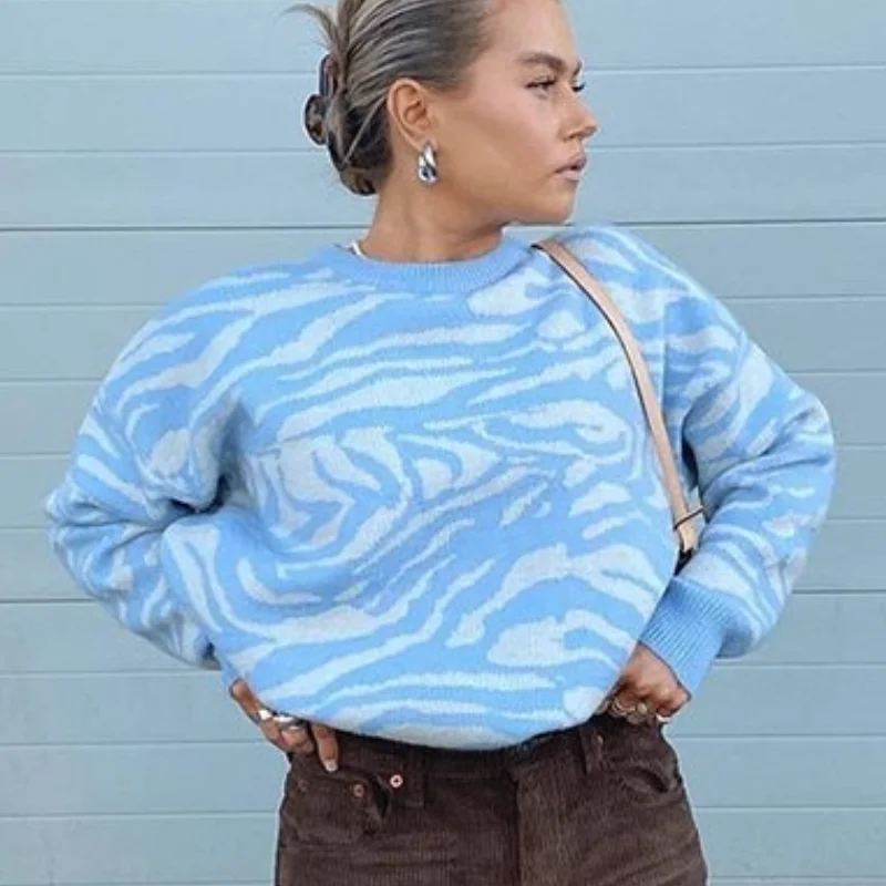 

Повседневный свитер, женский зимний топ с круглым вырезом, пуловер с длинным рукавом, вязаные свитера оверсайз Y2K, свободный джемпер, Модный ...