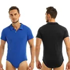 Мужское слитное нижнее белье iEFiEL с коротким рукавом и отложным воротником, рубашка с кнопками и промежностью, боди, комбинезон, Пижамный комбинезон