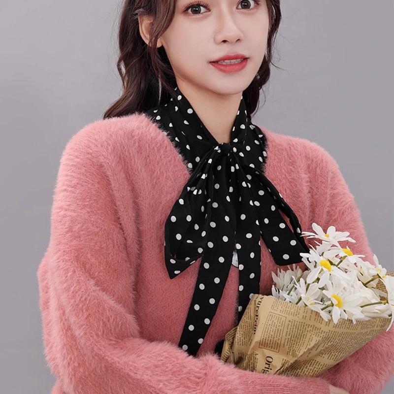 

Womens Bow Tied Neck Detachable Fake Collar Polka Dot Chiffon Half Blouse Shirt