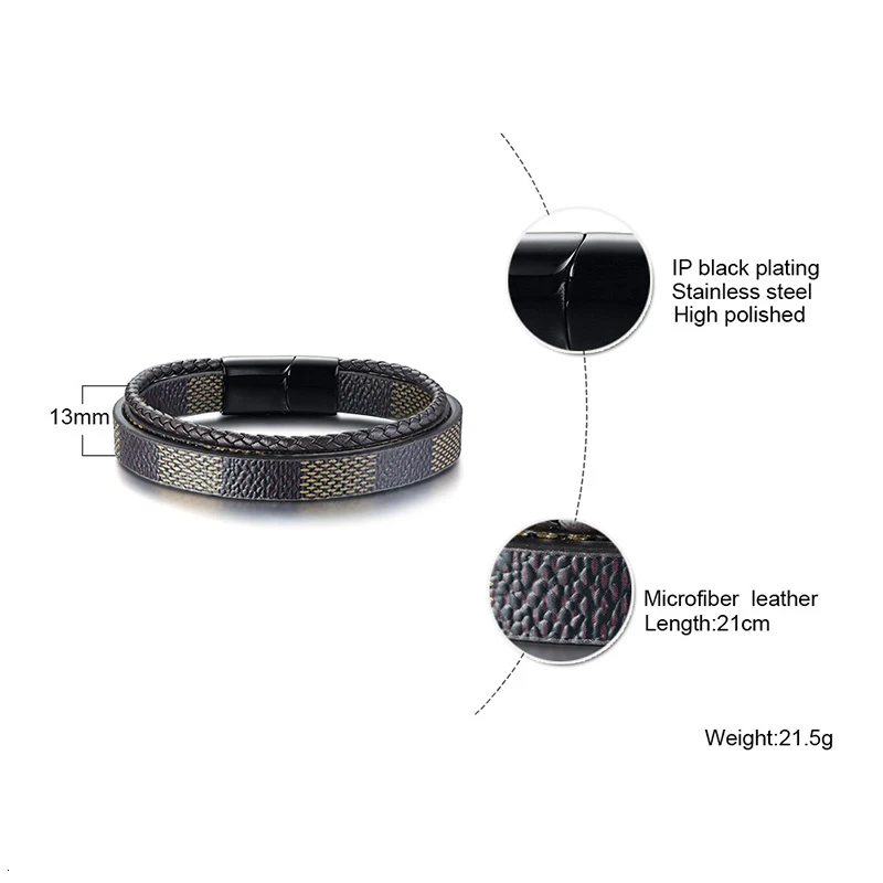 Vnox стильные Многослойные браслеты из натуральной кожи для мужчин повседневные