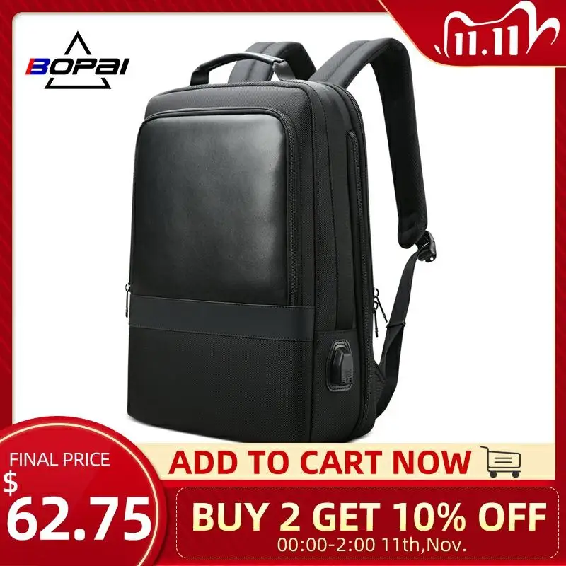 

BOPAI Business Backpack College Student Schoolbag Travel Backpack USB Charging 15.6-inch Laptop Bag for Teenager