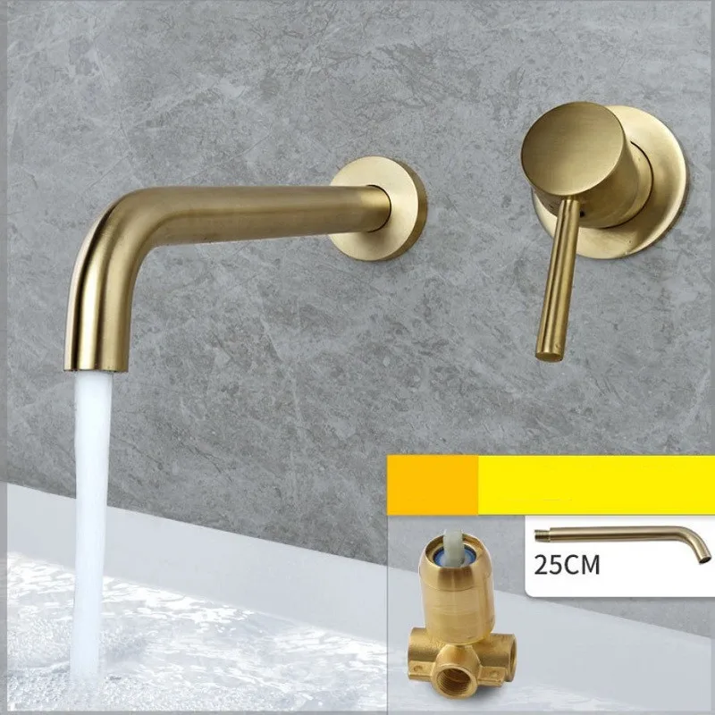 

European style all copper concealed hot and cold faucet, wall double hole washbasin faucet, copper faucet