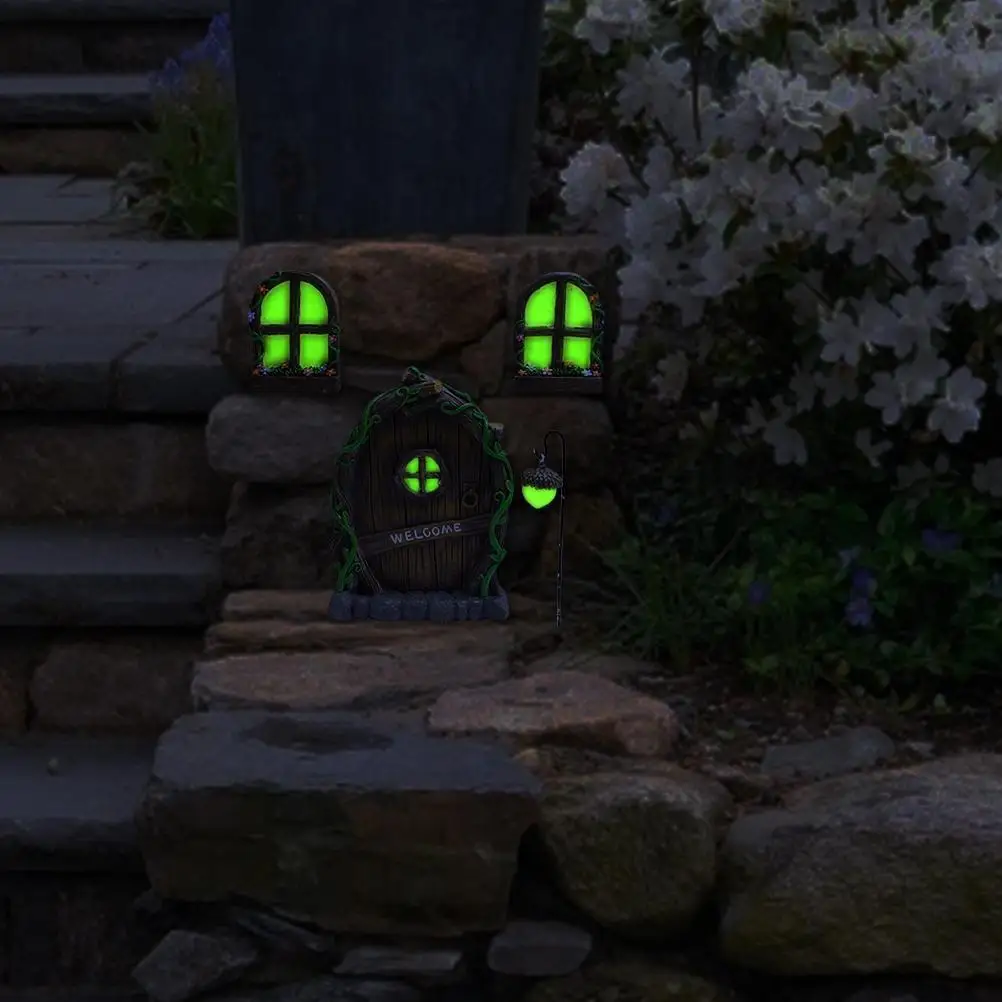 

Sculpture Decoration Miniature Fairy Elf Home Door and Windows, Cute Tree Decor Art Decorations Window Can Glow in the Dark
