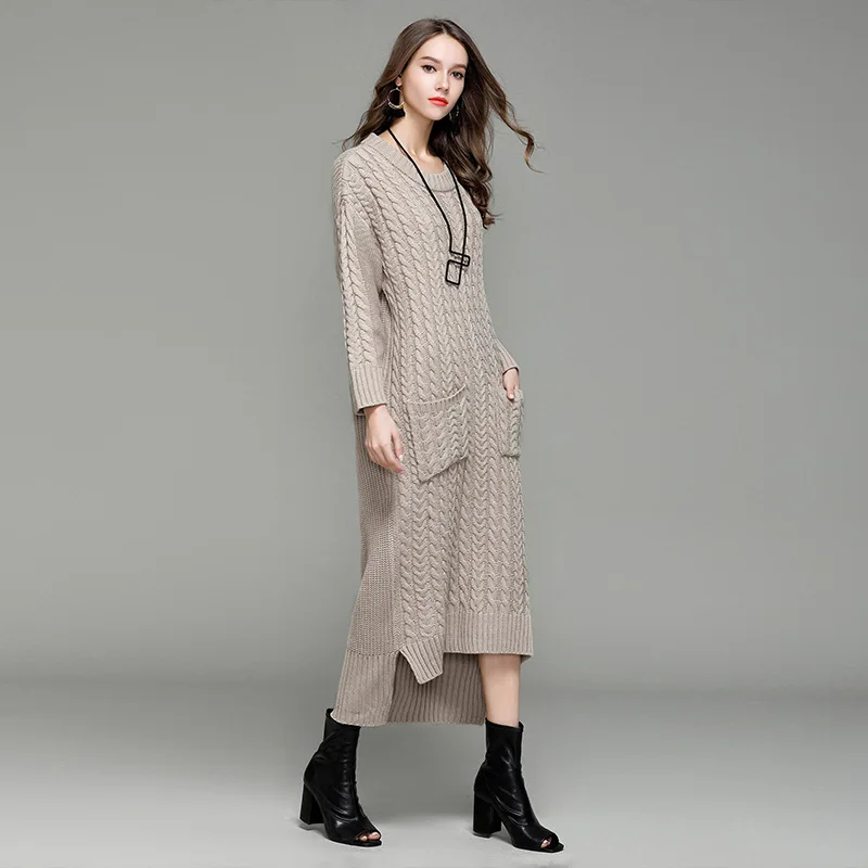 

Autumn and winter New Large Size Women's Twists and Long Pullover Sweater Female Original Design Knit Dress