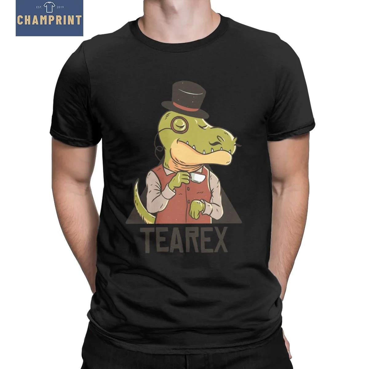 

Tea-Rex Drinking Tea T Shirts for Men 100% Cotton Funny T-Shirt O Neck Tee Shirt Short Sleeve Tops Big Size