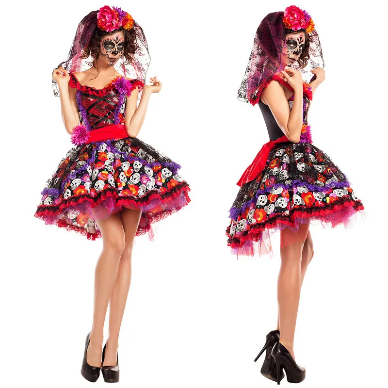 Костюм дня мертвецов на Хэллоуин новое платье невесты с призраком страхом юбка