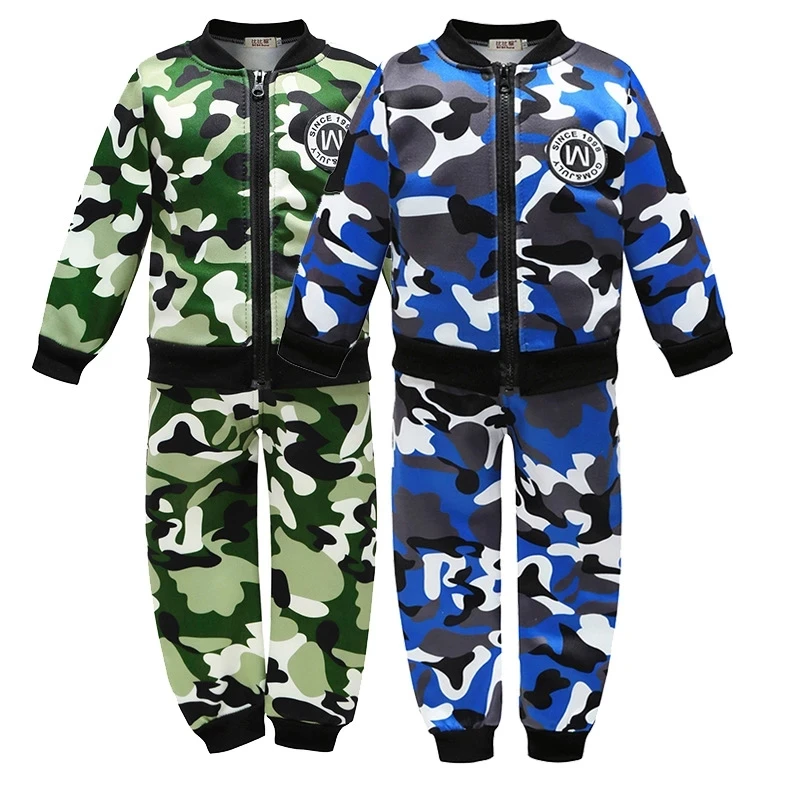 Baby Boys Woolen Warm Camouflag Windproof Sport Clothing Set Kids Jacket Coat Pants Clothes Children Zipper Suit |