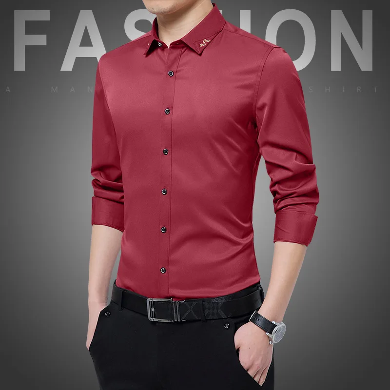 

Autumn men's long sleeve shirt casual inch shirt slim thin shirt Men's Youth Black