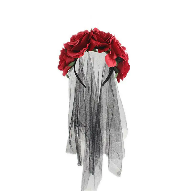 Fashion Ladies Girls Day of the Dead Red Rose Headband Headdress Flowers Halloween Hat |